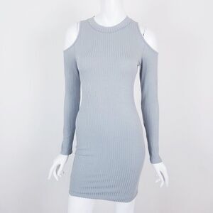 Promesa Womens Size Medium Dusty Blue Ribbed Knit Cold Shoulder Shirt Dress NWT